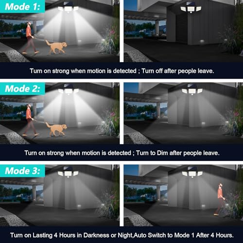 Tuffenough Solar Outdoor Lights 2500LM 210 LED Security Lights with Remote Control,3 Heads Motion Sensor Lights, IP65 Waterproof,270° Wide Angle Flood Wall Lights with 3 Modes(2 Packs) - Image 10