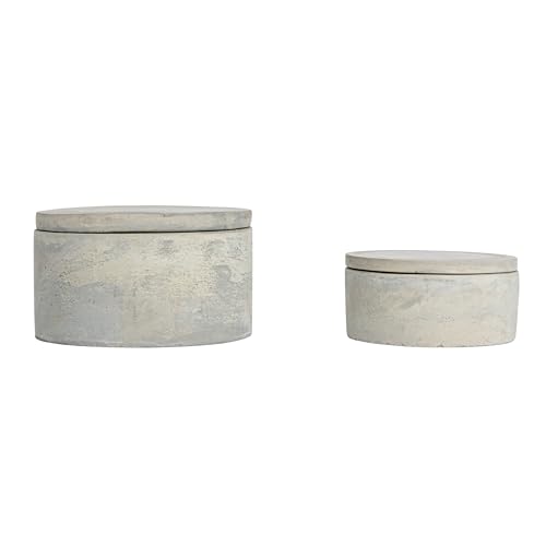 Bloomingville A75500081 Set of 2 Grey Round Decorative Cement Lids Boxes - Image 8