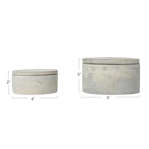 Bloomingville A75500081 Set of 2 Grey Round Decorative Cement Lids Boxes - Image 4