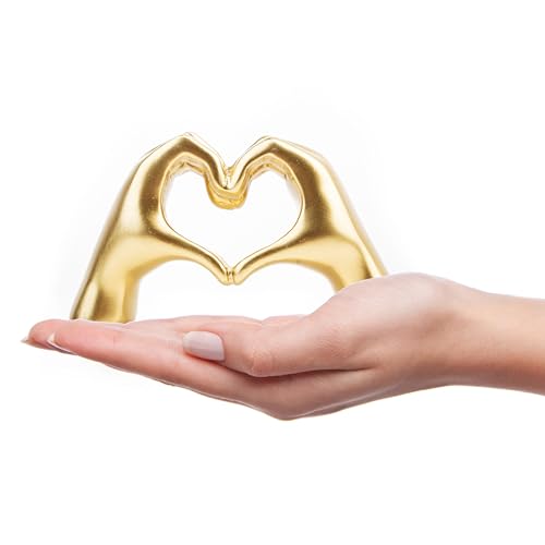 Small Heart Hands Sculpture Decor for Living Room Bedroom Bookshelf Coffe Table and Office Display, Love Finger Statue Modern Aesthetic Home Decor, Unique Gift for Wedding Christmas Birthday (Gold) - Image 2