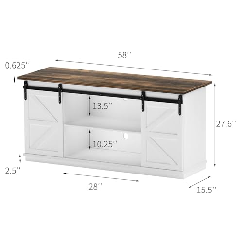 YESHOMY Farmhouse TV Stand for Televisions up to 65 Inches, Sliding Barn Doors and Storage Cabinets, Console Table and Media Furniture for Living Room, 58 Inch, Milk White - Image 3