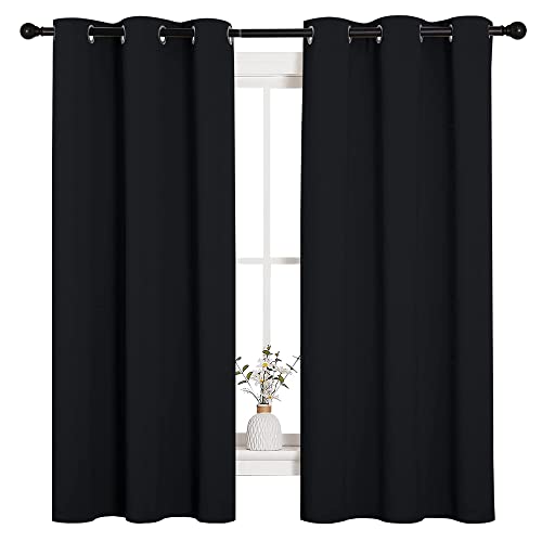 NICETOWN Pitch Black Solid Thermal Insulated Grommet Blackout Curtains/Drapes for Bedroom Window (2 Panels, 42 inches Wide by 63 inches Long, Black) - Image 2