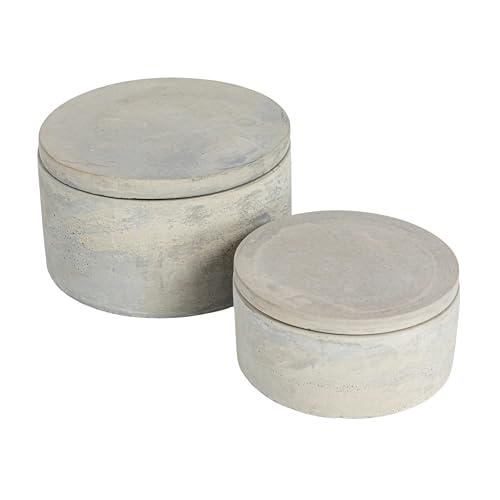 Bloomingville A75500081 Set of 2 Grey Round Decorative Cement Lids Boxes - Image 2