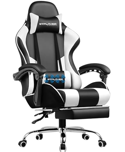 GTPLAYER Gaming Chair, Computer Chair with Footrest and Lumbar Support, Height Adjustable Game Chair with 360°-Swivel Seat and Headrest and for Office or Gaming (Snow White) - Image 2