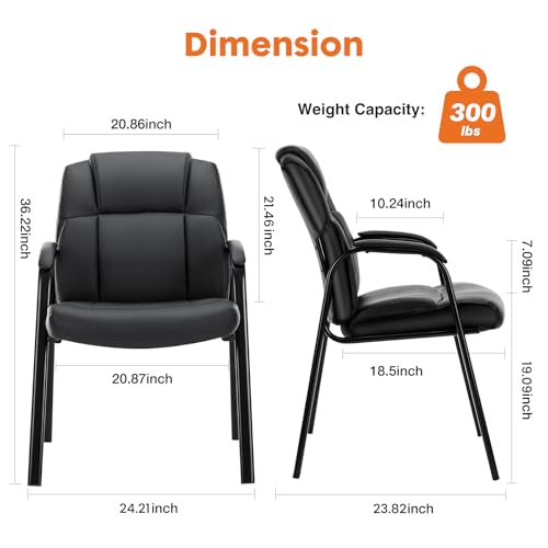 Sweetcrispy Waiting Room Office Guest Chairs Set of 2, PU Leather Big and Tall No Wheels Executive Office Chair with Padded Arms for Reception Conference Room Lobby - Image 3
