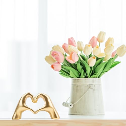Small Heart Hands Sculpture Decor for Living Room Bedroom Bookshelf Coffe Table and Office Display, Love Finger Statue Modern Aesthetic Home Decor, Unique Gift for Wedding Christmas Birthday (Gold) - Image 3