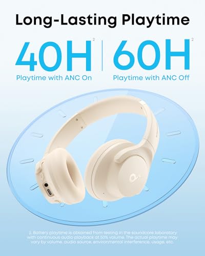 Soundcore by Anker Q20i Hybrid Active Noise Cancelling Headphones, Wireless Over-Ear Bluetooth, 40H Long ANC Playtime, Hi-Res Audio, Big Bass, Customize via an App, Transparency Mode (White) - Image 6