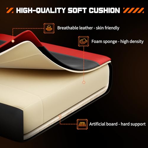 Sweetcrispy Video Game Desk Chair - Ergonomic Computer with Footrest and Comfy Lumbar Support, PU Leather Recliner with Headrest, Fixed Up Armrest, Height Adjustable with 360° Swivel, for Adults, Red - Image 8