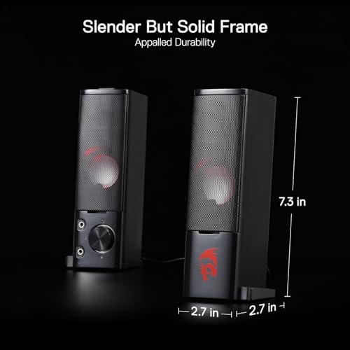 Redragon GS550 PC Gaming Speakers, 2.0 Channel Desktop Computer Sound Bar with Compact Maneuverable Size, Headphone Jack, Quality Bass & Decent Red Backlit, USB Powered w/ 3.5mm Cable - Image 7
