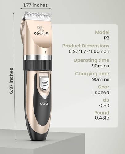 oneisall Dog Clipper Low Noise, Dog Grooming Kit with Rechargeable, Pet Shaver Cordless Electric Quiet Hair Clipper Set for Dogs Cats Pets(Gold) - Image 8