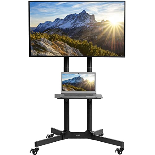 VIVO Mobile TV Cart for 32 to 83 inch Screens up to 110 lbs, LCD LED OLED 4K Smart Flat and Curved Panels, Rolling Stand with Laptop DVD Shelf, Locking Wheels, Max VESA 600x400, Black, STAND-TV03E - Image 2