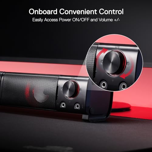 Redragon GS550 PC Gaming Speakers, 2.0 Channel Desktop Computer Sound Bar with Compact Maneuverable Size, Headphone Jack, Quality Bass & Decent Red Backlit, USB Powered w/ 3.5mm Cable - Image 5