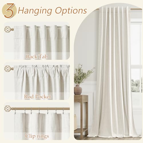Guken Cream Linen Blackout Curtains 84 Inch Length 2 Panels Set for Living Room Bedroom Back Tab Thermal Insulated 100% Black Out Linen Drapes Room Darkening Window Curtains Ivory Natural - Image 7