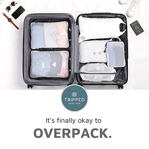 Large Packing Cube Set with See Through Mesh- Compression Packing Cubes Travel Organizers by TRIPPED Travel Gear (White) - Image 8