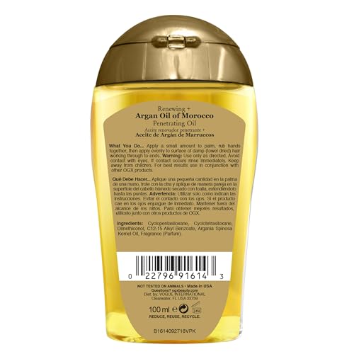 OGX Renewing + Argan Oil of Morocco, Cold-Pressed Argan Oil for Hair Penetrating Treatment & Shine, Moisturizing & Strengthening Silky Oil for All Hair Types, Paraben & Sulfate Free, 3.3 fl oz - Image 6