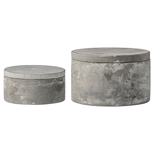 Bloomingville A75500081 Set of 2 Grey Round Decorative Cement Lids Boxes - Image 5