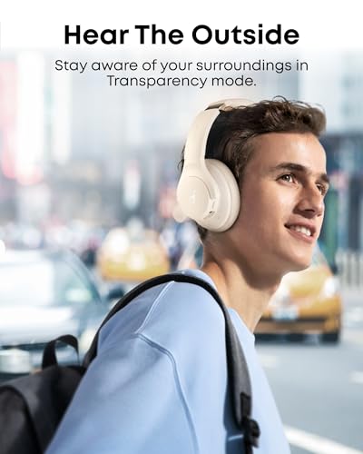 Soundcore by Anker Q20i Hybrid Active Noise Cancelling Headphones, Wireless Over-Ear Bluetooth, 40H Long ANC Playtime, Hi-Res Audio, Big Bass, Customize via an App, Transparency Mode (White) - Image 7