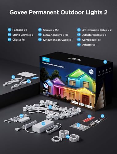 Govee Permanent Outdoor Lights 2, 100ft RGBIC Outdoor Lights with 72 LED Lights, IP67 Waterproof, 100 Scene Modes with 40lm White for Outdoor Decorations, Works with Alexa, Google Assistant, White - Image 10