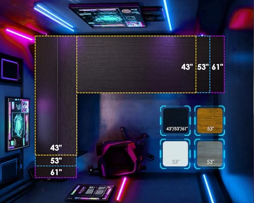 AODK L Shaped Desk Gaming Desk with LED Light & Power Outlet, 53 Inch Reversible L Shaped Computer Table with Shelf & Storage Bag & Hook for Home Office, Black - Image 8