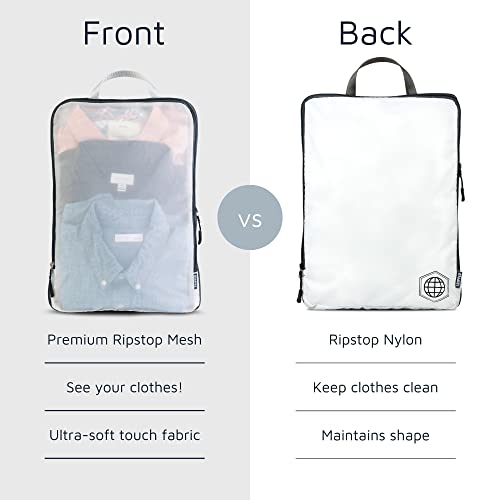 Large Packing Cube Set with See Through Mesh- Compression Packing Cubes Travel Organizers by TRIPPED Travel Gear (White) - Image 6
