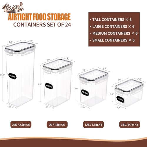 PRAKI Airtight Food Storage Containers Set with Lids - 24 PCS, BPA Free Kitchen and Pantry Organization, Plastic Leak-proof Canisters for Cereal Flour & Sugar - Labels & Marker - Image 4