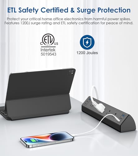 Jgstkcity Desk Clamp Power Strip USB C,40W Total Fast Charging Station,4 PD 20W USB C Ports,Desk Edge Mount Surge Protector,5 Outlets,Fit 1.96" Tabletop Edge,ETL Listed - Image 4
