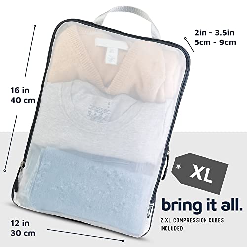 Large Packing Cube Set with See Through Mesh- Compression Packing Cubes Travel Organizers by TRIPPED Travel Gear (White) - Image 3