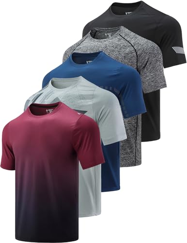 5 Pack Men’s Active Quick Dry Crew Neck T Shirts | Athletic Running Gym Workout Short Sleeve Tee Tops Bulk (Set 3, Large) - Image 2