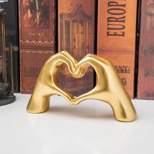 Small Heart Hands Sculpture Decor for Living Room Bedroom Bookshelf Coffe Table and Office Display, Love Finger Statue Modern Aesthetic Home Decor, Unique Gift for Wedding Christmas Birthday (Gold) - Image 6