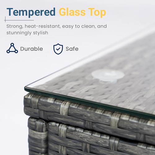 Wisteria Lane 5-Pieces Outdoor Patio Furniture Set, All Weather Wicker Rattan Sectional Sofa, Patio Conversation Set with Cushions & Glass Coffee Table for Backyard Porch Garden Balcony, Grey - Image 8