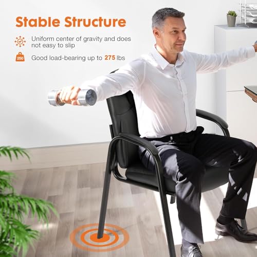 Sweetcrispy Waiting Room Office Guest Chairs Set of 2, PU Leather Big and Tall No Wheels Executive Office Chair with Padded Arms for Reception Conference Room Lobby - Image 4