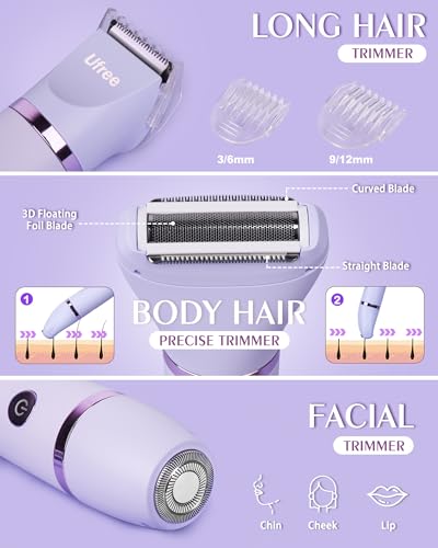 Ufree Bikini Trimmer Electric Razors for Women, Rechargeable Pubic Body Hair Trimmer Electric Shaver for Legs Body Hair, Bikini Shaver IPX7 Waterproof, Gifts for Women, Purple - Image 3