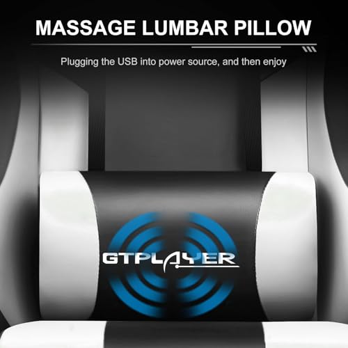 GTPLAYER Gaming Chair, Computer Chair with Footrest and Lumbar Support, Height Adjustable Game Chair with 360°-Swivel Seat and Headrest and for Office or Gaming (Snow White) - Image 4