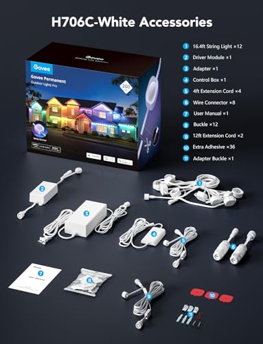 Govee Permanent Outdoor Lights Pro, 200ft with 120 RGBIC LED Lights for Daily and Accent Lighting, 75 Scene Modes for Outdoor Decor, IP67 Waterproof, Works with Alexa, Google Assistant, Matter, White - Image 10