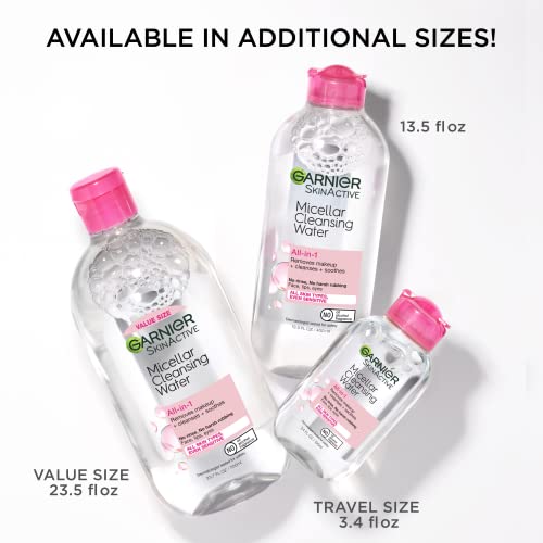 Garnier Micellar Cleansing Water, All-in-1 Makeup Remover and Facial Cleanser, For All Skin Types, 3.4 Fl Oz (100mL), 1 Count (Packaging May Vary) - Image 9