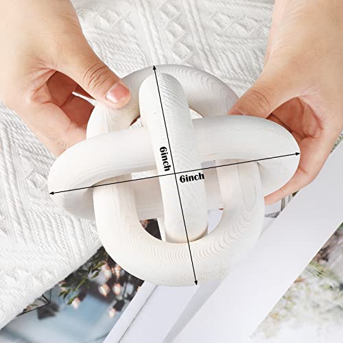 Yalikop 3 Link Wood Knot Decor - Hand Carved Coffee Table Decoration, Boho Chain Link Decor, Modern Shelf, Rustic Objects for Home Living Room Bedroom(White) - Image 4