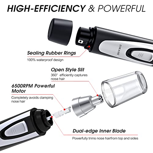 Ear and Nose Hair Trimmer Clipper - 2025 Professional Painless Eyebrow & Facial Hair Trimmer for Men Women, Battery-Operated Trimmer with IPX7 Waterproof, Dual Edge Blades for Easy Cleansing Black - Image 5