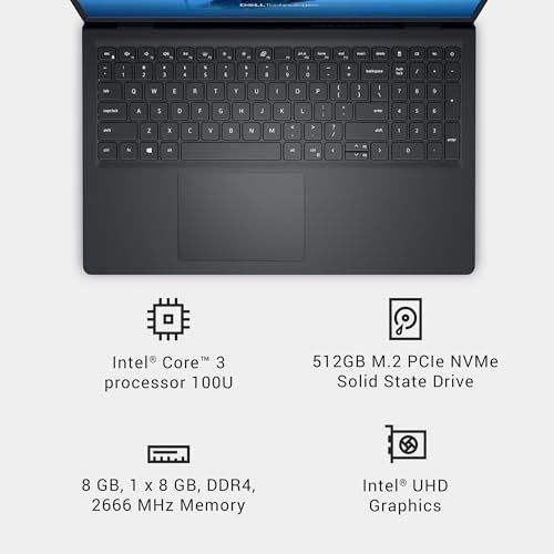 Dell 15 Laptop DC15250-15.6-inch FHD 120Hz Display, Intel Core 3 Processor 100U Processor, 8GB DDR4 RAM, 512GB SSD, Intel UHD Graphics, Windows 11 Home, Onsite Service - Carbon Black - Image 9