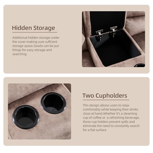 EBELLO Manual Reclining Sectional Sofa Set for Living Room, Soft Fabric Recliner Corner Sectional Couch with Center Console, Cup Holder and Storage, Brown - Image 6