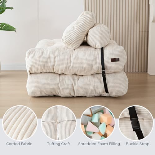 MAXYOYO Folding Sofa Bed, Convertible Sleeper Chair with Pillow Foldable Mattress with Back Support, Portable Fold Out Chair Bed Comfy Floor Sofa Lounge for Living Room Bedroom, Beige, Single - Image 9