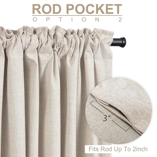 100% Blackout Shield Linen Blackout Curtains for Bedroom 84 Inches Long, Back Tab/Rod Pocket Living Room Drapes, Thermal Insulated Blackout Curtains 2 Panels Set, 50" W x 84" L, Cream - Image 5