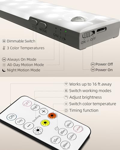 EZVALO 6-Pack Under Cabinet Lighting with Charging Station, 2000mAh Rechargeable Wireless Motion Sensor Lights, 3 Color Temps, Dimmable, Timer, Magnetic, with Remote Control for Kitchen, Closet, Stair - Image 10
