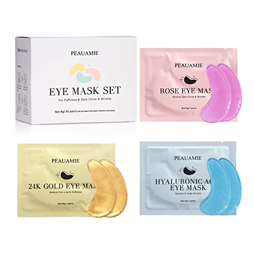 PEAUAMIE Under Eye Patches Gold and Hyaluronic Acid for puffy eyes,Rose Eye Masks for Dark Circles and Puffiness skin care Smooth Wrinkles products 30 Pairs - Image 7