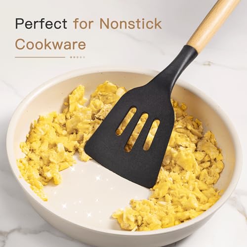 Astercook Kitchen Utensils Set, 39 PCS Silicone Cooking Utensils Set with Wooden Handle, 446°F Heat Resistant Food Grade Utensil Sets, BPA Free Kitchen Gadgets Tools Set for Nonstick Cookware (Black) - Image 9