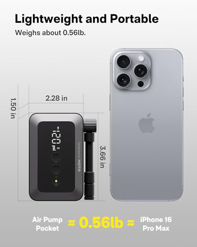 HOTO Mini Bike Tire Pump, 25s Fast Inflate Bicycle Pump with Guage, 150PSI Portable Electric Bike Air Pump with Presta and Schrader Valve for Road Bike, Motorcycle, Mountain Bike, Car, Sports Ball - Image 4