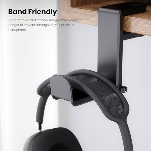EURPMASK Rotating Headphone Stand - PC Gaming Headset Holder, Adjustable Clamp-on Under Desk Hanger With 360 Degree Swivel & Cable Clip Organizer - Black - Image 7