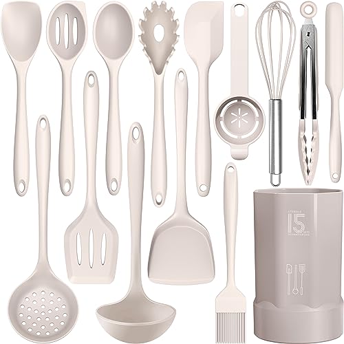 Silicone Cooking Utensils Set - 446°F Heat Resistant Kitchen Utensils,Turner Tongs,Spatula,Spoon,Brush,Whisk,Kitchen Utensil Gadgets Tools Set for Nonstick Cookware,Dishwasher Safe (BPA Free) - Image 2