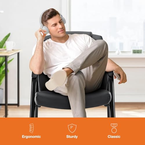Sweetcrispy Waiting Room Office Guest Chairs Set of 2, PU Leather Big and Tall No Wheels Executive Office Chair with Padded Arms for Reception Conference Room Lobby - Image 5