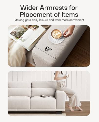 Marsail Modern 89 Inch Linen Fabric Sofa, 3-Seater Couch with Wide Armrests, Deep Cushions & Removable Washable Covers, Comfortable Living Room Furniture, Beige - Image 4