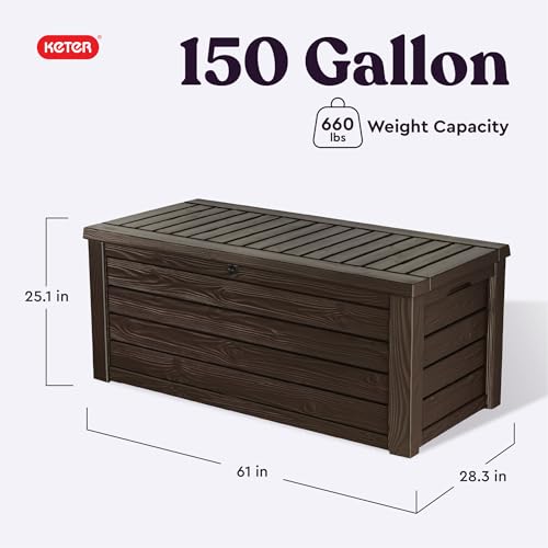 Keter Westwood 150 Gallon Deck Box Organizer, Doubles as 2-Person Bench Seat, Brown – Large Resin Outdoor Storage and Seating with Lockable Lid for Garden, Pool, and Patio - Image 3